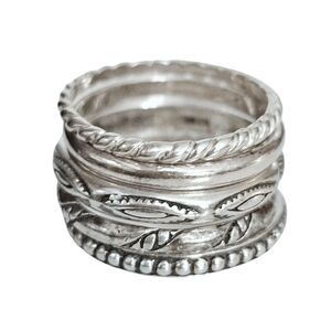 Silpada 925 Sterling Silver SET OF 5 Stackable Band Rings R0593 Size 8.75